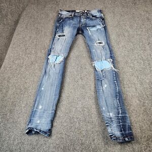 Evolution In Design Men 30 Distressed Skinny Jeans Blue Moto Mesh Underlay Splat
